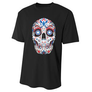 Sugar Skull 4th Of July Fourth Usa Performance Sprint T-Shirt