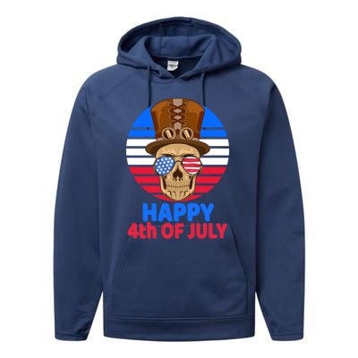 Steampunk Skull 4th Of July For Steampunk Lover July 4th Gift Performance Fleece Hoodie