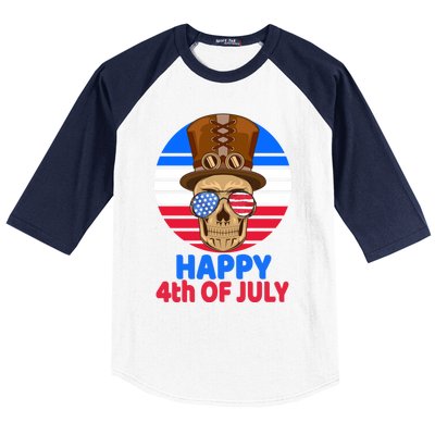 Steampunk Skull 4th Of July For Steampunk Lover July 4th Gift Baseball Sleeve Shirt