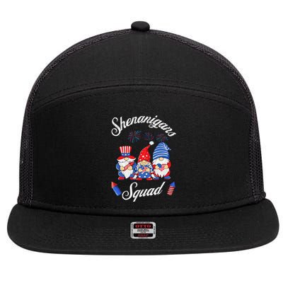 Shenanigans Squad 4th Of July Gnome American Proud Patriotic 7 Panel Mesh Trucker Snapback Hat