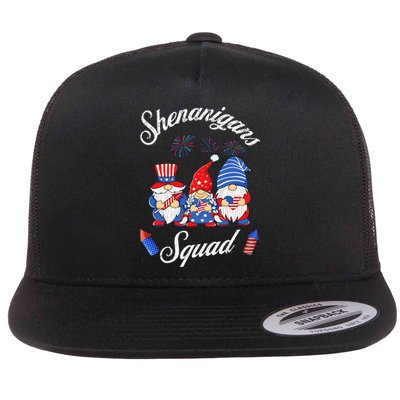 Shenanigans Squad 4th Of July Gnome American Proud Patriotic Flat Bill Trucker Hat