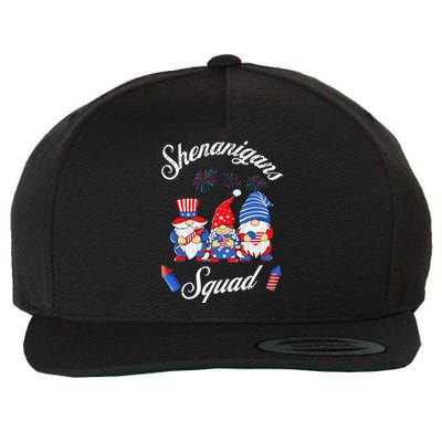 Shenanigans Squad 4th Of July Gnome American Proud Patriotic Wool Snapback Cap