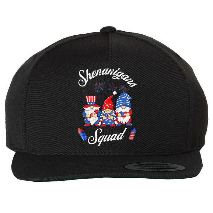 Shenanigans Squad 4th Of July Gnome American Proud Patriotic Wool Snapback Cap