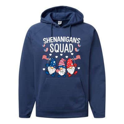 Shenanigans Squad 4th Of July Gnome Patriotic Funny Gift Performance Fleece Hoodie