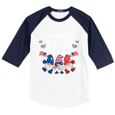 Shenanigans Squad 4th Of July Gnome Patriotic Funny Gift Baseball Sleeve Shirt