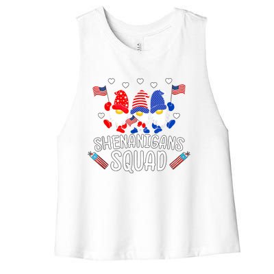 Shenanigans Squad 4th Of July Gnomes Usa Independence Day Great Gift Women's Racerback Cropped Tank