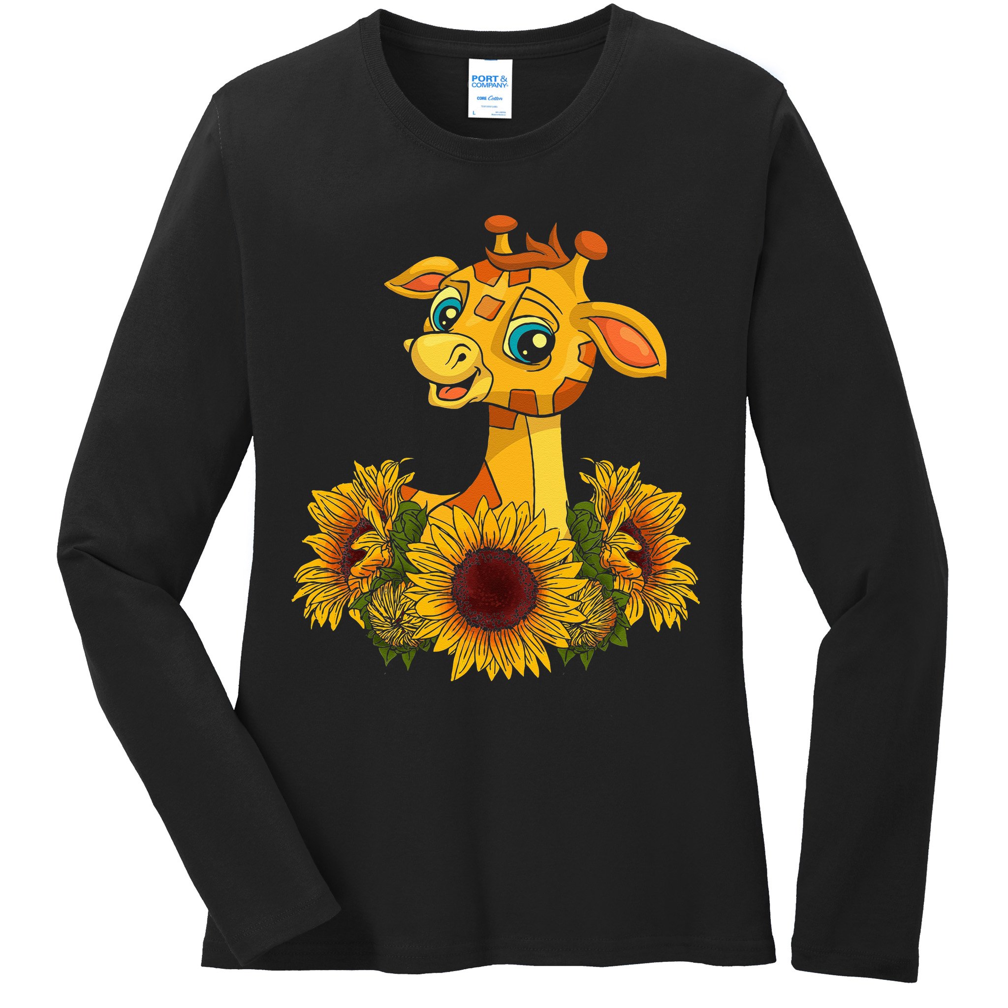 Sunflower Safari Africa Animal Gift Giraffe Ladies Long Sleeve Shirt