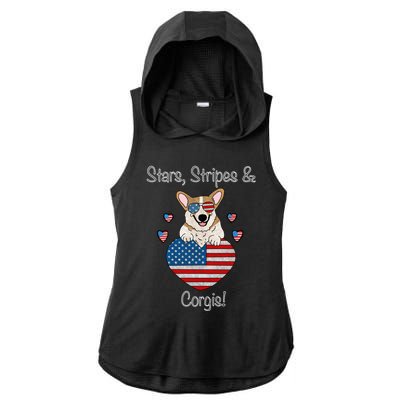 Stars Stripes And Corgis Pembroke Welsh Corgi Indian Creek Gift Ladies PosiCharge Tri-Blend Wicking Draft Hoodie Tank