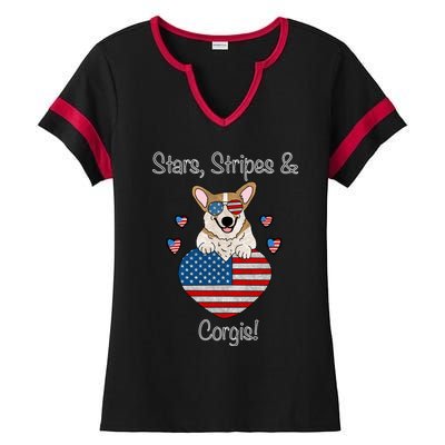 Stars Stripes And Corgis Pembroke Welsh Corgi Indian Creek Gift Ladies Halftime Notch Neck Tee