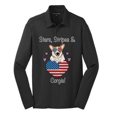 Stars Stripes And Corgis Pembroke Welsh Corgi Indian Creek Gift Silk Touch Performance Long Sleeve Polo