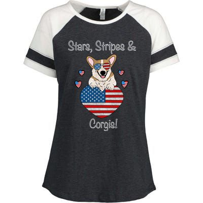 Stars Stripes And Corgis Pembroke Welsh Corgi Indian Creek Gift Enza Ladies Jersey Colorblock Tee