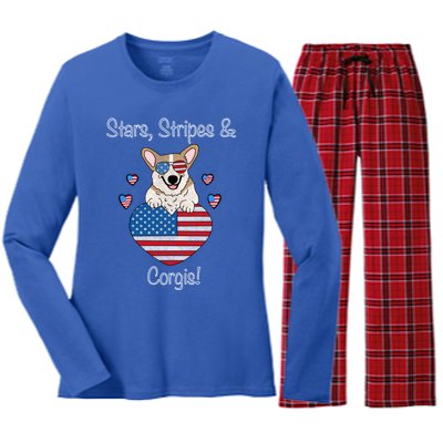 Stars Stripes And Corgis Pembroke Welsh Corgi Indian Creek Gift Women's Long Sleeve Flannel Pajama Set 