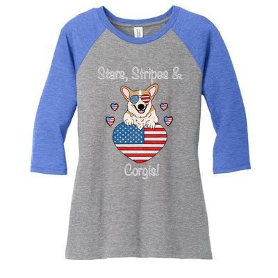 Stars Stripes And Corgis Pembroke Welsh Corgi Indian Creek Gift Women's Tri-Blend 3/4-Sleeve Raglan Shirt