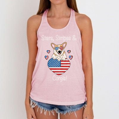 Stars Stripes And Corgis Pembroke Welsh Corgi Indian Creek Gift Women's Knotted Racerback Tank