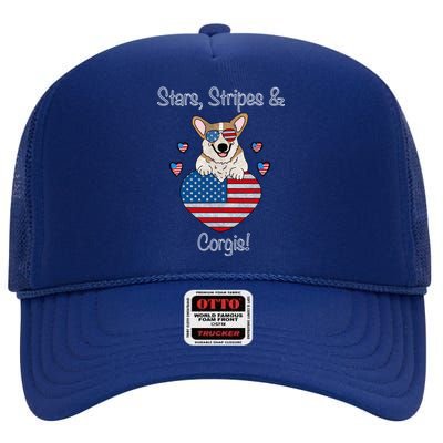 Stars Stripes And Corgis Pembroke Welsh Corgi Indian Creek Gift High Crown Mesh Back Trucker Hat