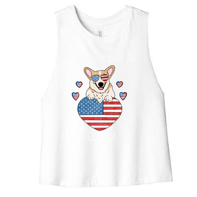 Stars Stripes And Corgis Pembroke Welsh Corgi Indian Creek Gift Women's Racerback Cropped Tank