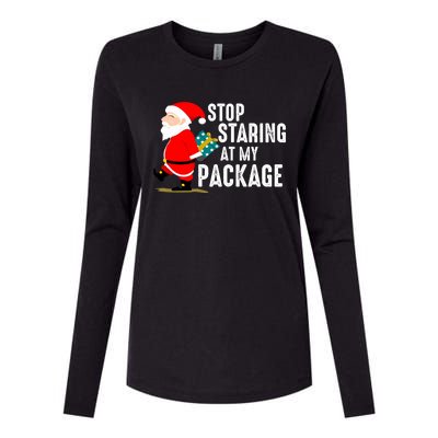 Stop Staring At My Package Funny Adult Humour Xmas Gift Womens Cotton Relaxed Long Sleeve T-Shirt