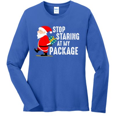 Stop Staring At My Package Funny Adult Humour Xmas Gift Ladies Long Sleeve Shirt