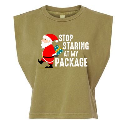 Stop Staring At My Package Funny Adult Humour Xmas Gift Garment-Dyed Women's Muscle Tee