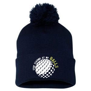 Stop Staring At My Balls Golf Pom Pom 12in Knit Beanie