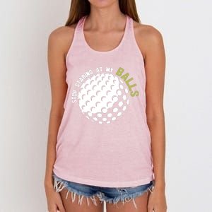 Stop Staring At My Balls Golf Women's Knotted Racerback Tank