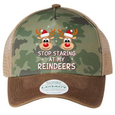 Stop Staring At My Reindeers Dirty Xmas Boob Joke Legacy Tie Dye Trucker Hat