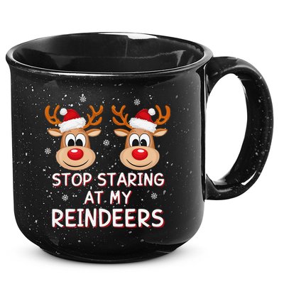 Stop Staring At My Reindeers Dirty Xmas Boob Joke 15oz Campfire Ceramic Mug