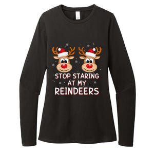 Stop Staring At My Reindeers Dirty Xmas Boob Joke Womens CVC Long Sleeve Shirt