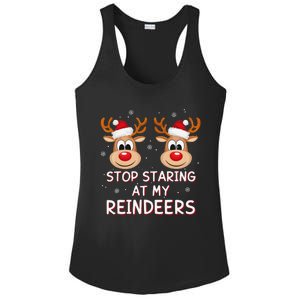 Stop Staring At My Reindeers Dirty Xmas Boob Joke Ladies PosiCharge Competitor Racerback Tank