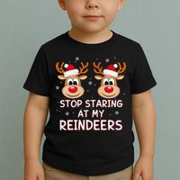Stop Staring At My Reindeers Dirty Xmas Boob Joke Toddler T-Shirt