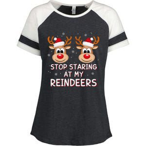 Stop Staring At My Reindeers Dirty Xmas Boob Joke Enza Ladies Jersey Colorblock Tee