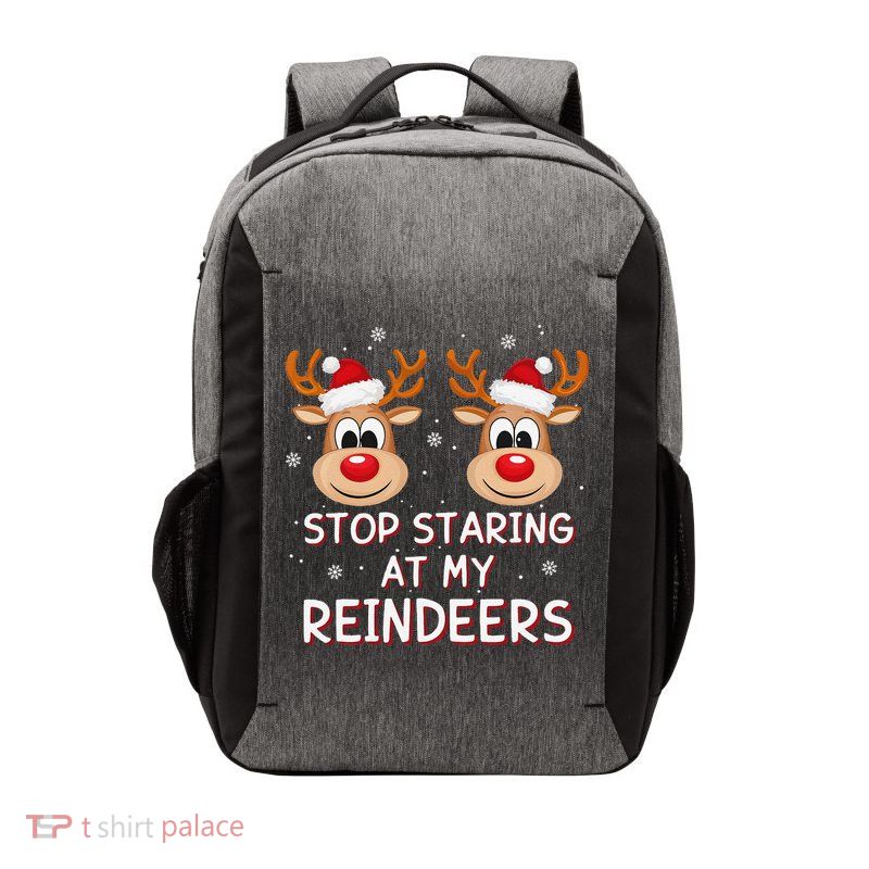 Stop Staring At My Reindeers Dirty Xmas Boob Joke Vector Backpack