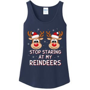 Stop Staring At My Reindeers Dirty Xmas Boob Joke Ladies Essential Tank