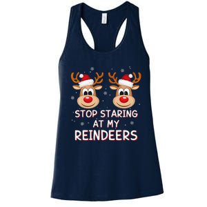 Stop Staring At My Reindeers Dirty Xmas Boob Joke Women's Racerback Tank