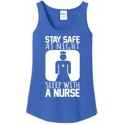 Stay Safe At Night Sleep With A Nurse Funny Nursing Funny Gift Ladies Essential Tank