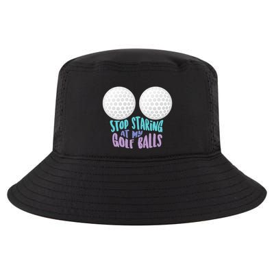 Stop Staring At My Golf Balls Funny Boobs For Golfer Cool Comfort Performance Bucket Hat