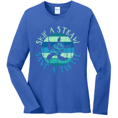 Sksksk Skip A Straw Save A Turtle Vintage Turtle Gift Great Gift Ladies Long Sleeve Shirt