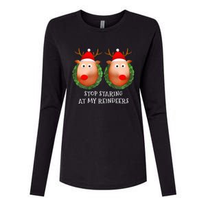 Stop Staring At My Reindeers Boobs Ugly Gag Xmas Sweater  Womens Cotton Relaxed Long Sleeve T-Shirt