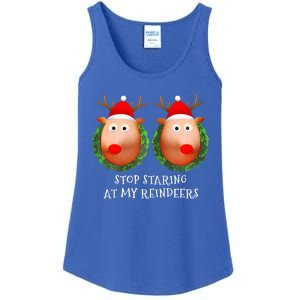 Stop Staring At My Reindeers Boobs Ugly Gag Xmas Sweater  Ladies Essential Tank