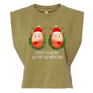 Stop Staring At My Reindeers Boobs Ugly Gag Xmas Sweater  Garment-Dyed Women's Muscle Tee