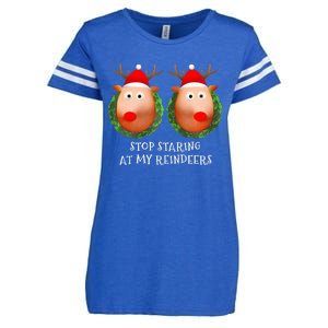 Stop Staring At My Reindeers Boobs Ugly Gag Xmas Sweater  Enza Ladies Jersey Football T-Shirt