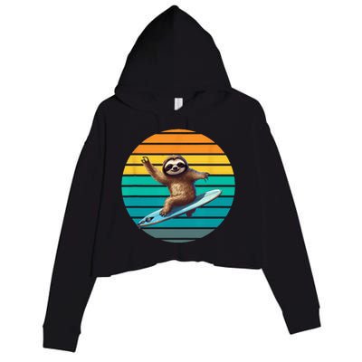 Sloth Surfing A Wave Surfing Sloth Surf Crop Fleece Hoodie