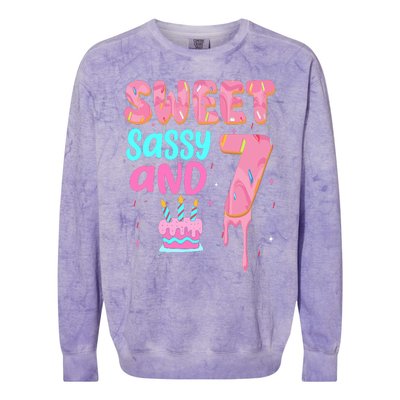 Sweet Sassy And Seven Birthday Girl Donut 7th Birthday Colorblast Crewneck Sweatshirt