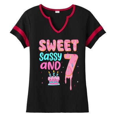 Sweet Sassy And Seven Birthday Girl Donut 7th Birthday Ladies Halftime Notch Neck Tee