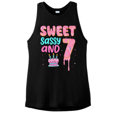 Sweet Sassy And Seven Birthday Girl Donut 7th Birthday Ladies PosiCharge Tri-Blend Wicking Tank