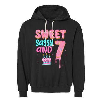 Sweet Sassy And Seven Birthday Girl Donut 7th Birthday Garment-Dyed Fleece Hoodie