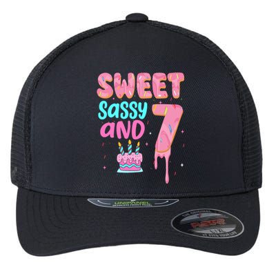 Sweet Sassy And Seven Birthday Girl Donut 7th Birthday Flexfit Unipanel Trucker Cap