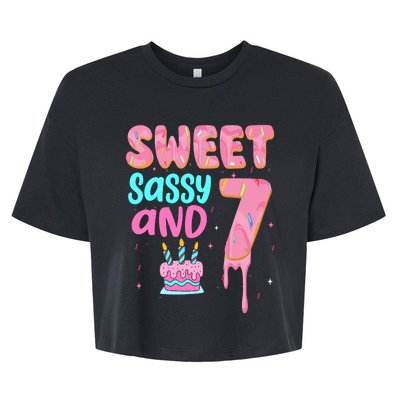 Sweet Sassy And Seven Birthday Girl Donut 7th Birthday Bella+Canvas Jersey Crop Tee