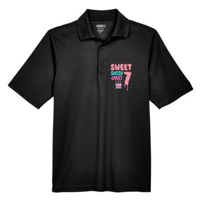 Sweet Sassy And Seven Birthday Girl Donut 7th Birthday Men's Origin Performance Pique Polo