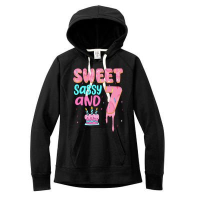 Sweet Sassy And Seven Birthday Girl Donut 7th Birthday Women's Fleece Hoodie